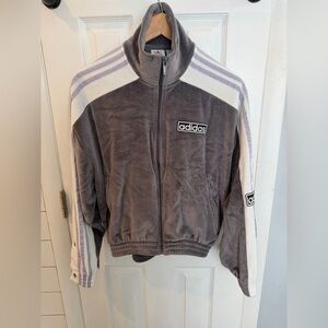 adidas Adibreak Gray Velour Track Jacket with White & Lilac Stripes